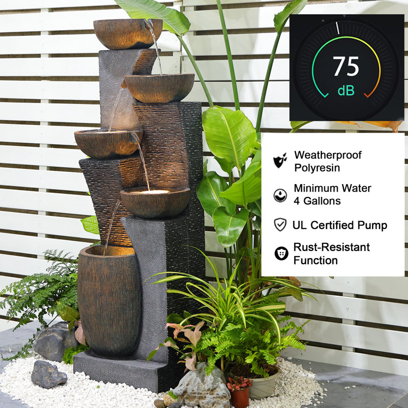 Friedrika Hand Crafted Weather Resistant Floor Fountain with Light