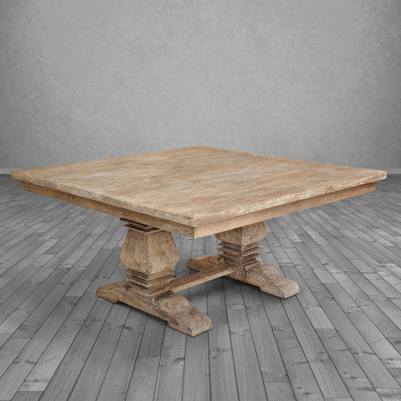 Table de salle à manger en bois massif Adeline Balustrade, Gris mangue rustique, H 30 po x L 60 po x l 60 po