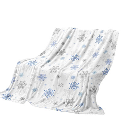 Kbndieu Blue Snowflake Christmas Blanket White Print Soft Warm Nap Blanket Suitable for Sofa Bed Camping Festival