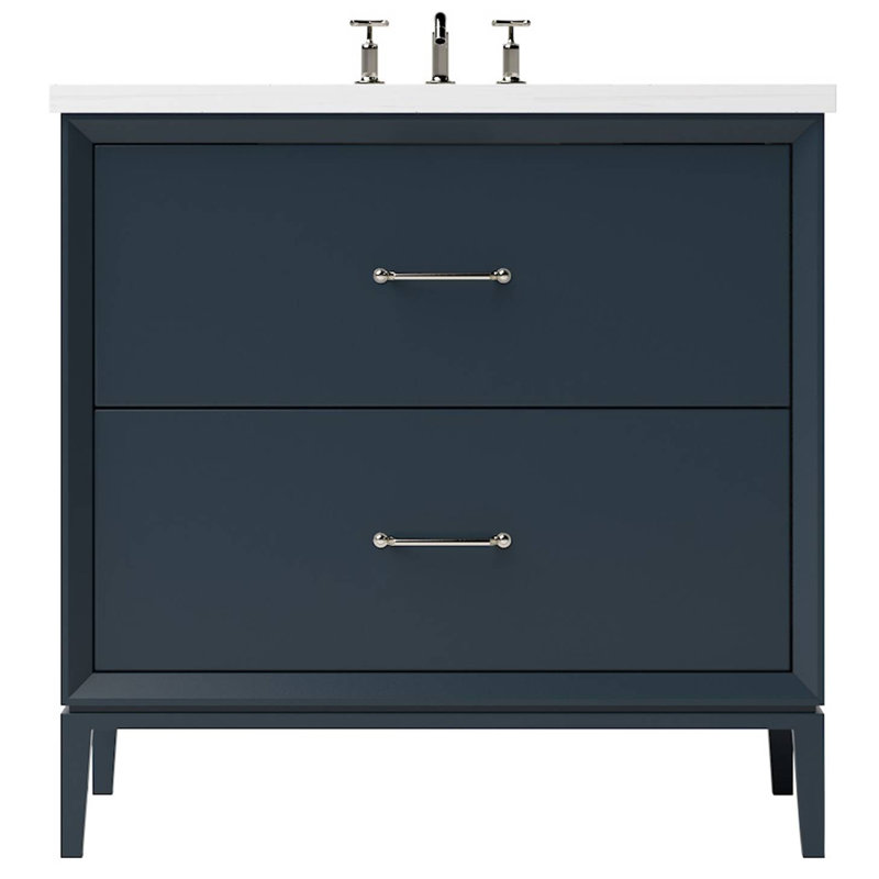 Alexandra Two-Drawer Single Bath Vanity, Satin Nickel, 30", Hague Blue