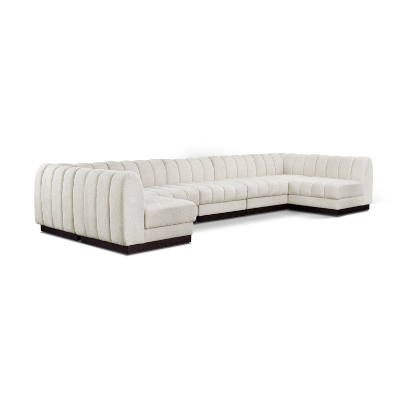Canapé modulaire rembourré 7 pièces Quinn, Tissu chenille crème