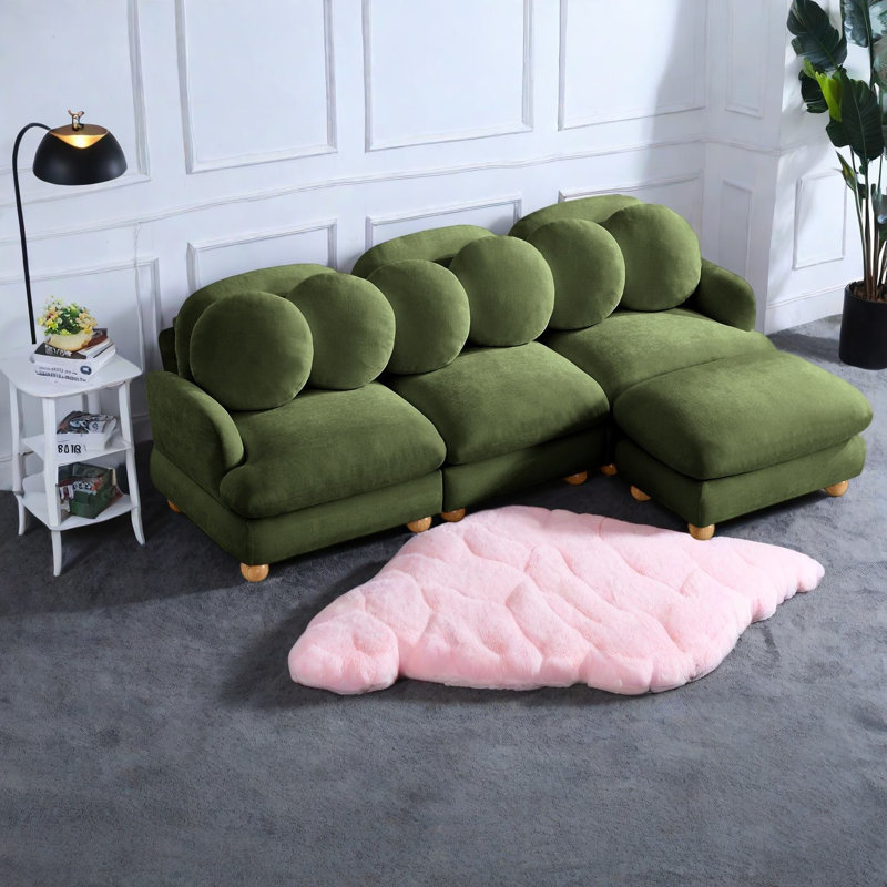 Canapé d'angle modulaire, canapé trois places en chenille avec pouf, canapé moderne pour la maison, Vert