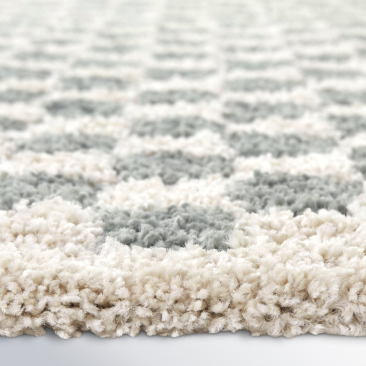 Walker Checkered Sage/Cream Shag Area Rug