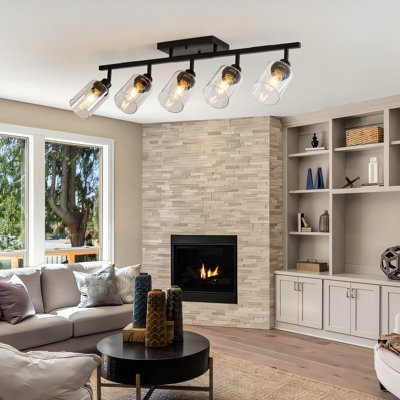 Luminaires noirs à 5 rails, éléments industriels modernes, têtes multi-réglables, douille E26, entièrement réglable, pour la cuisine, le salon, l'éclairage intérieur, style, abat-jour en verre, plafond ou fixation murale,