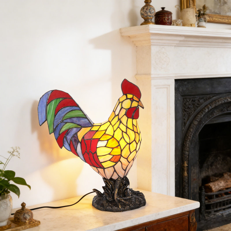 Lampe de table 16 po Tiffany Vintage Cooster en verre coloré (ampoule incluse)