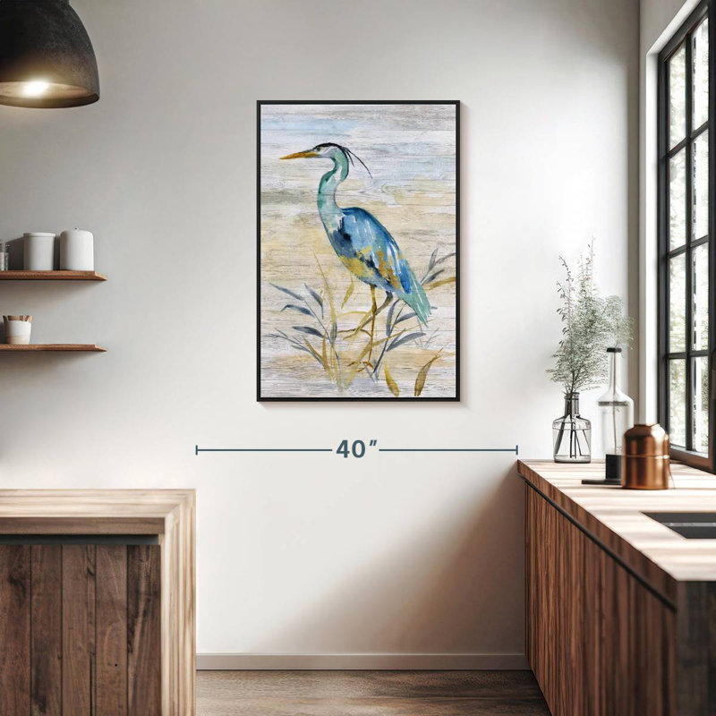 Héron bleu II, 25 po x 37 po, Cadre flottant noir