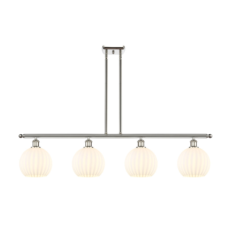 Bepler 4 - Light Steel Dimmable Kitchen Island Globe Chandelier, 11" H x 48" W x 8" D, Polished Nickel