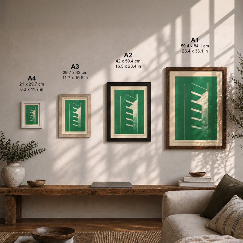 Vertical Structure Art Deco - Framed Print, A2 - 59.4 x 42.0 cm, Oak