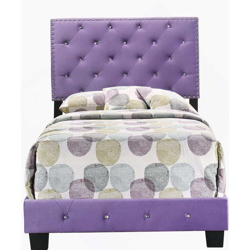 Structure de lit moderne avec tête de lit pour la chambre à coucher, Simple, Mauve