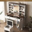Bureau rustique pour chambre à coucher avec miroir coulissant, fonction de charge et miroir de meuble-lavabo élégant et rangement - rangement multicouche