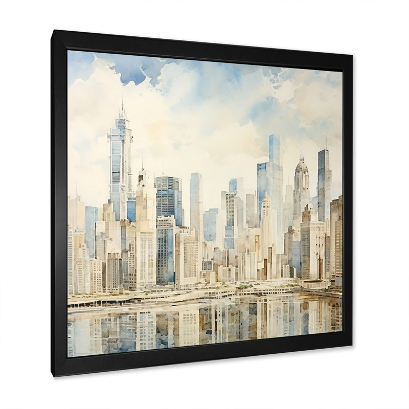 Ivory Infinity Skyscraper Cityscape II - impression, H 16 po x l 16 po x P 1 po, Cadre simple noir