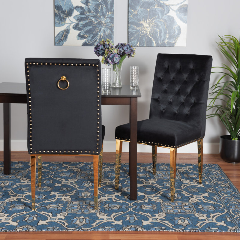 Chaise parsons capitonnée et rembourrée à dossier solide, Noir, Or