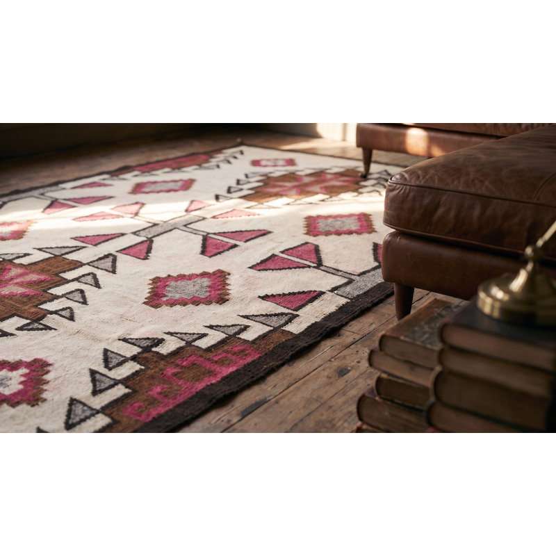 Antique Native American Tribal Geometric Patterned Flat Weave Navajo Area Rug