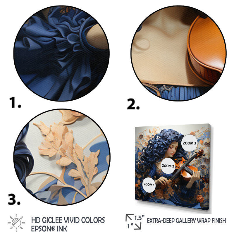 «Blue Music Classical Elegance I», reproduction, H 16 po x l 16 po x P 1 po, Cadre simple noir