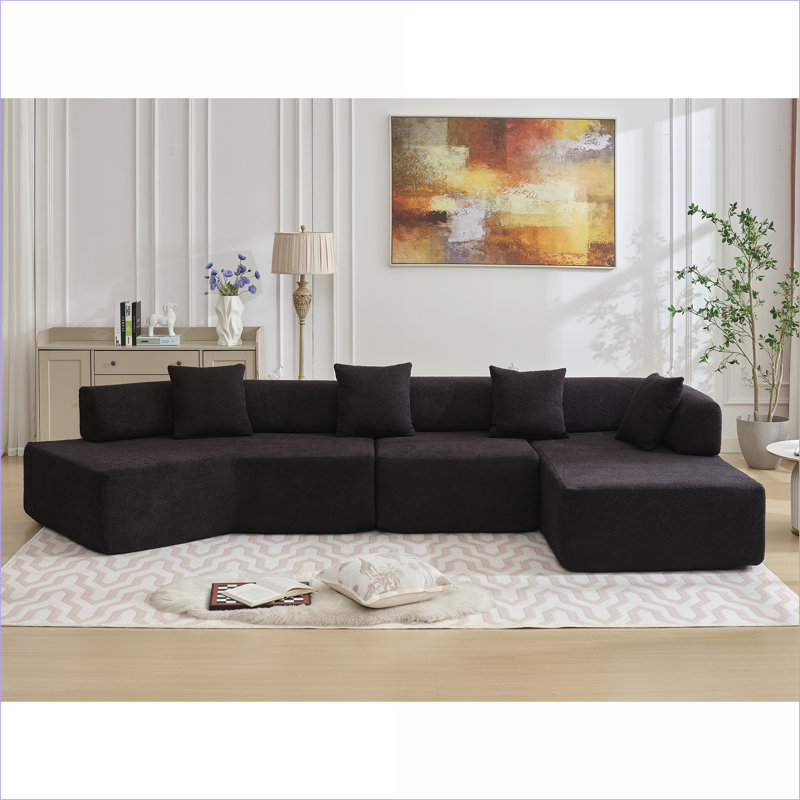 Canapé modulaire modulaire à 4 places en L 140 po pour salon modulaire | Noir | Polyester, Chenille noir