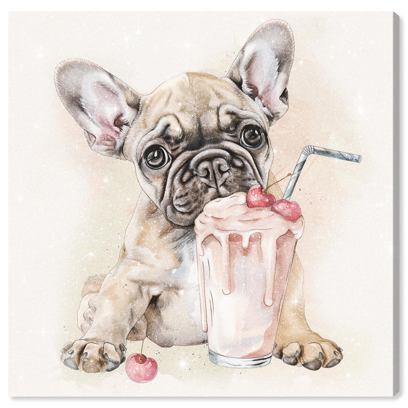 Milkshake Frenchie, reproduction d'art sur toile par Art Remedy, Toile tendue, H 16 po x l 16 po x P 1,5 po