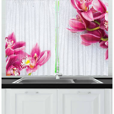 Ambesonne Gothic Kitchen Curtains, Oriental Rose and Flower, 55