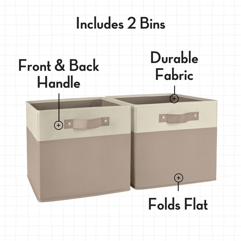 Organisateurs de rangement en tissu à deux tons avec poignées pliables et deux pièces RiverRidge Kids, Taupe