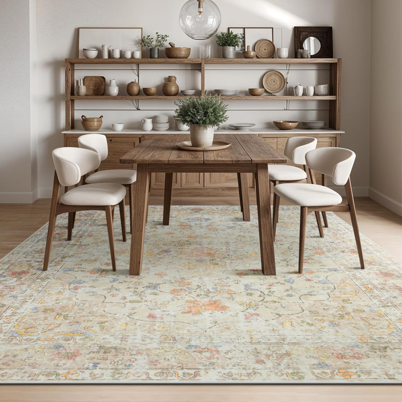Large Oriental Floral Living Room Rug Washable Bedroom Rug Non-Slip Colorful Vintage Accent Floor Carpet For Home Decor