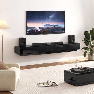 Wall-Mounted/Floor Standing TV Stand For Tvs Up To 85", Floating Media Console With 2 Drawers And 2 Cabinets