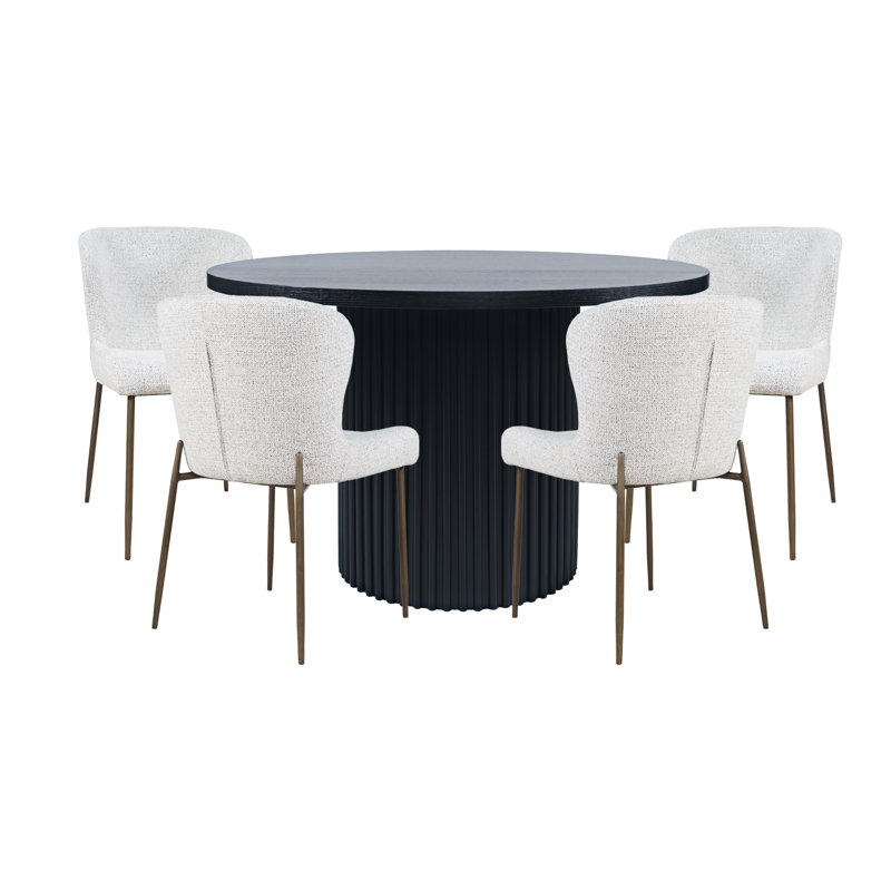 Ensemble de salle à manger cinq pièces rond Mid-Century moderne avec chaises rembourrées Performance - noir, Noir