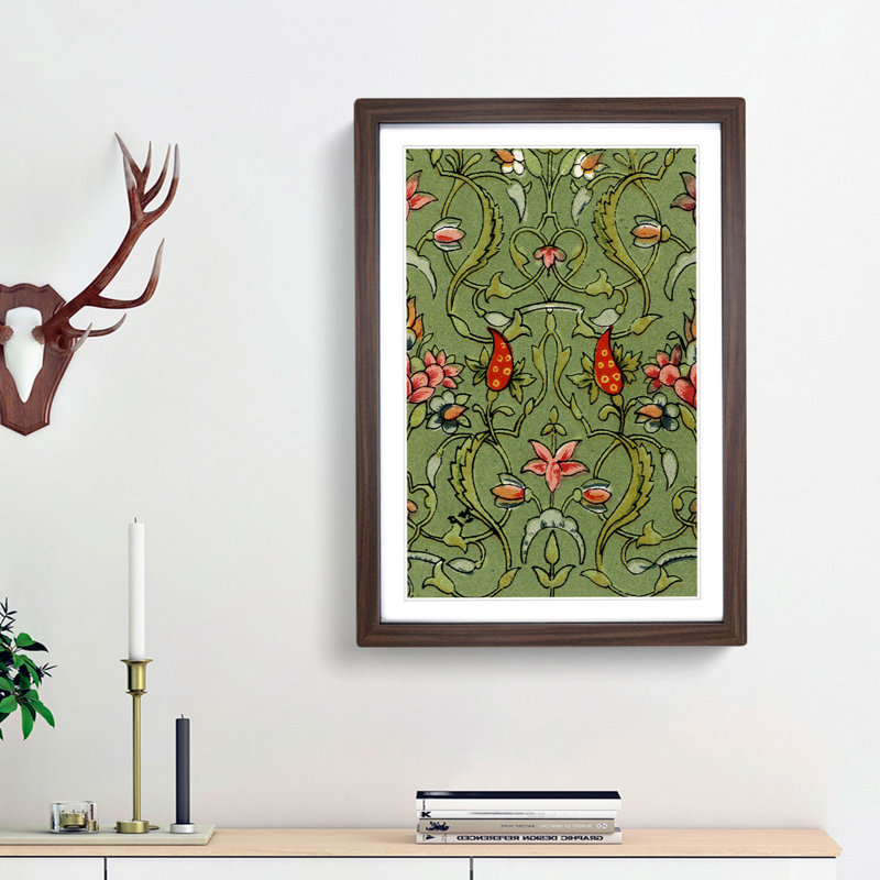 Antique Floral Illustration by Owen Jones - Single Picture Frame Painting, Walnut Framed, 63cm H x 45cm W x 2cm D