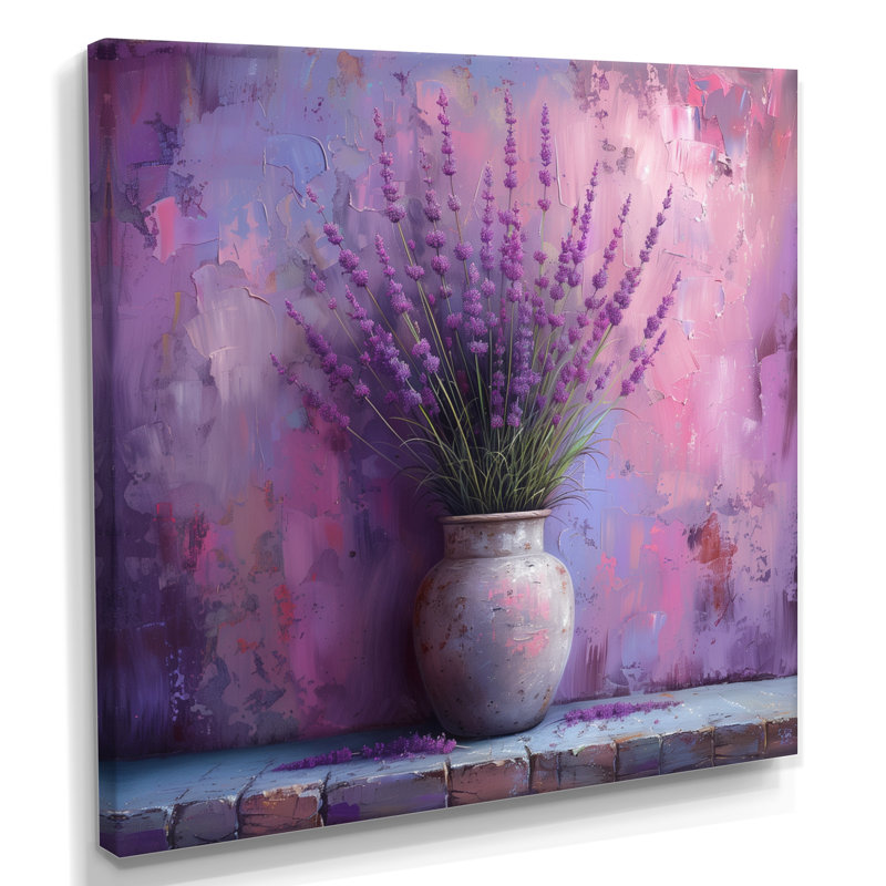 Impression d'art mural mauve, poterie bleue, lavande et rêves - lavande, Toile tendue, H 16 po x l 16 po