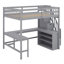 Lit mezzanine double avec bureau intégré en forme de L, tablettes de rangement à trois niveaux, escalier de rangement attaché-36465493