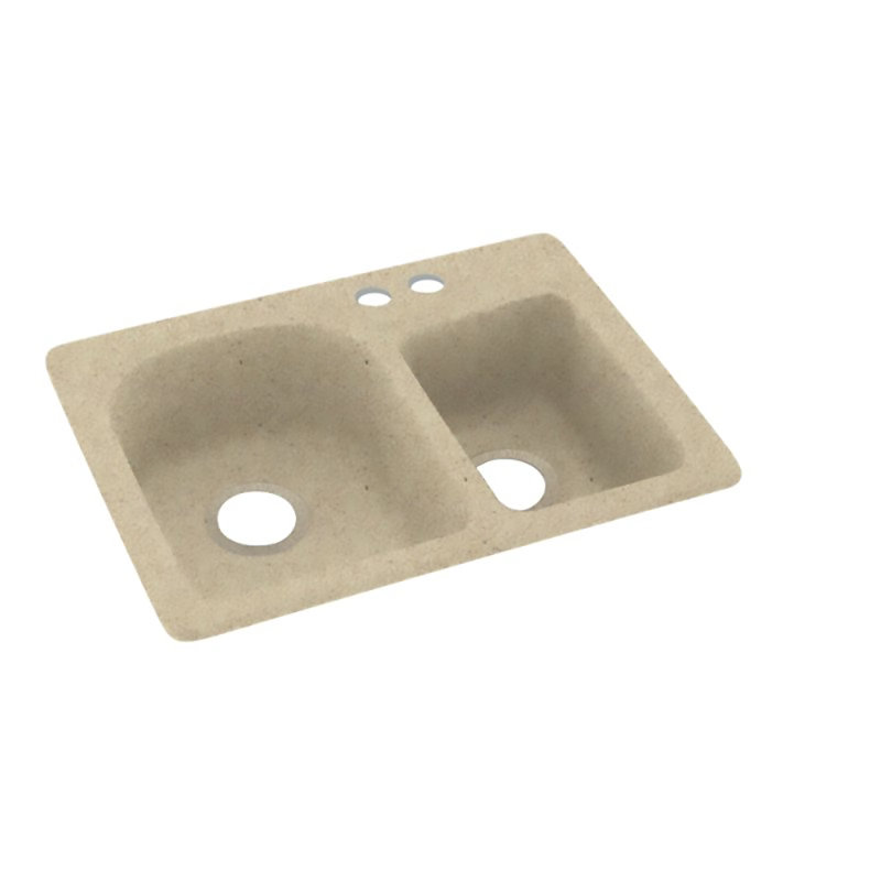 Évier de cuisine à double cuve 25 "L x 18" l 25 ", 2 trous 2B, Crème