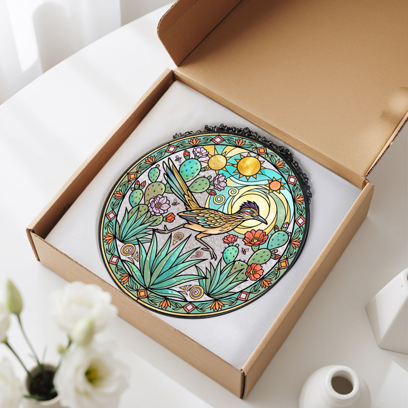 Panneau de vitrail Desert Bird, H 12 po, H 12 po