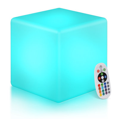 Tabouret cubique 12 po à DEL, tabouret de bar 16 couleurs à DEL, siège de pub rechargeable pour terrasse de piscine