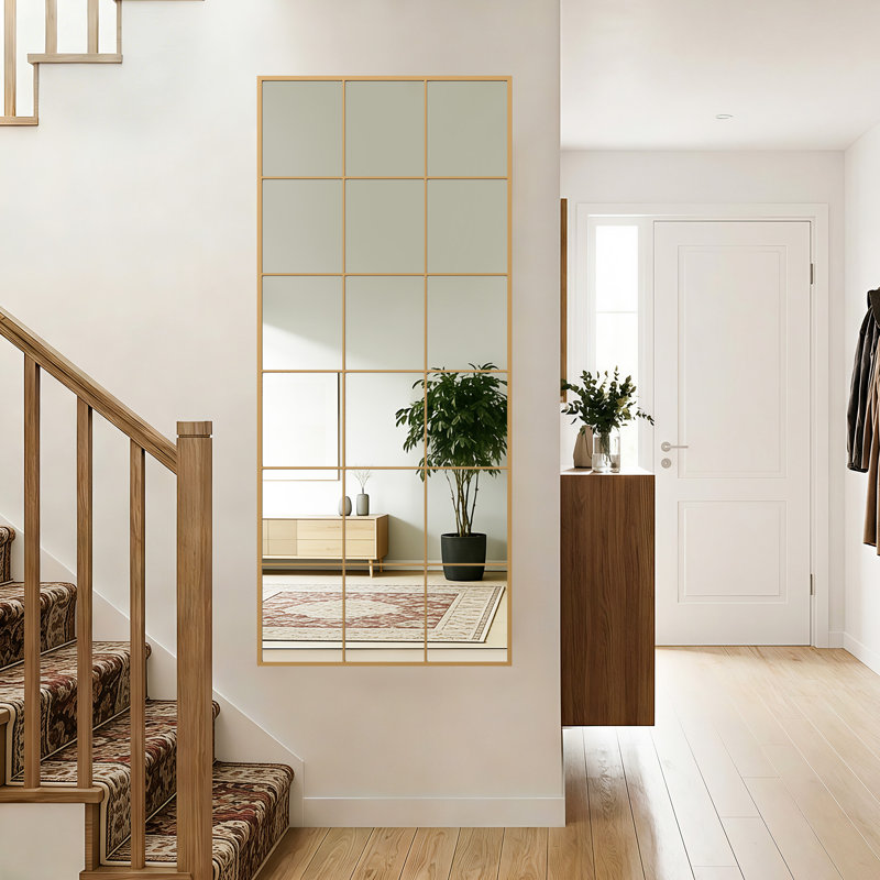 69" H X 30" W Rectangular Metal Accent Mirror Window Pane Floor Length Mirror Vanity Mirror for Bathroom Entryway Living Room