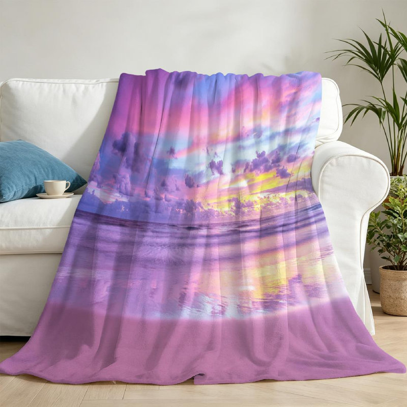 Jeté en molleton rose ultra doux en flanelle, imprimé barbe à papa Sunrise Beach, Throw 50" x 60"