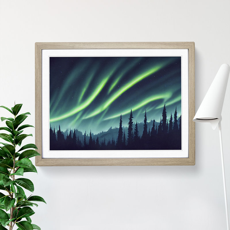 Tantalizing Aurora Borealis - Single Picture Frame Print, 34cm H x 46cm W x 2cm D, Light Brown