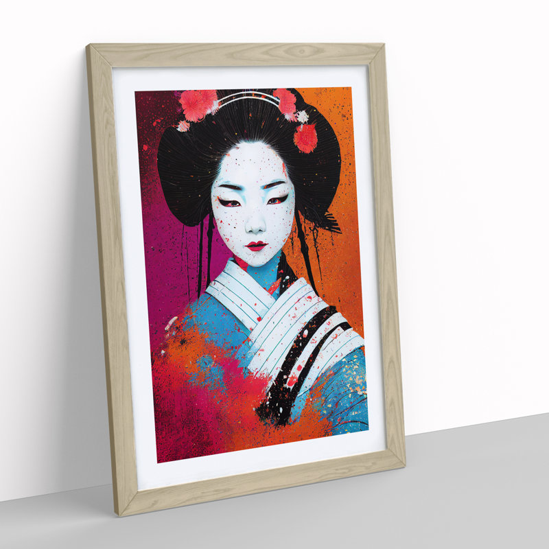 Geisha Splash No.1 - Single Picture Frame Painting, Oak, 64cm H x 46cm W x 2cm D