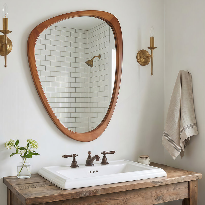 20 po x 30 po Miroir décoratif irrégulier en bois massif pour une décoration élégante, Yellow Brown