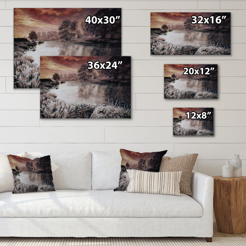 Winter River Landscape - reproduction de cadre flottant sur toile, H 24 po x l 36 po x P 1 po, Toile tendue