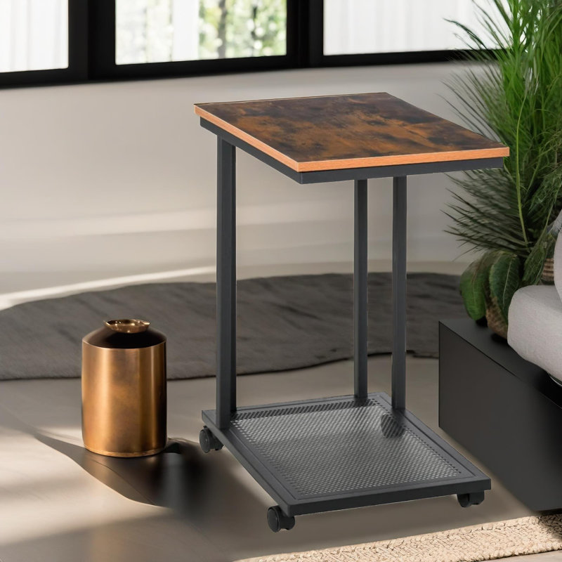 Mancha C Shaped Side Table With Mesh Shelf Living Room Furniture End Side Table
