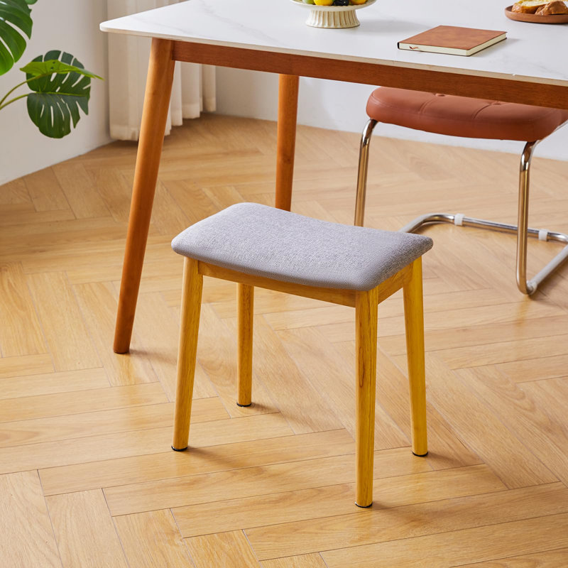 Tabouret de coiffeuse à coussin de selle, repose-pieds avec pieds en bois massif, banc de coiffeuse moderne pour piano, siège rembourré, pieds et lin clair
