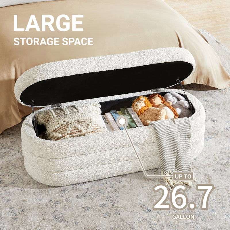 Tora Polyester Upholstered Storage Bench, White