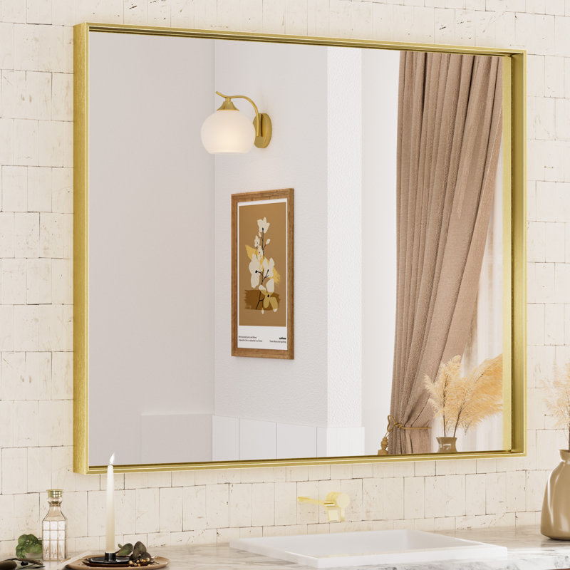 Stemn Framed Bathroom Vanity Mirror Accent Mirror, Gold, 42'' x 36''