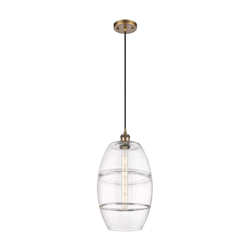 Luminaire suspendu 1 lumière Absalat, Transparent, H 18,5 po x l 10 po x P 10 po, Laiton brossé