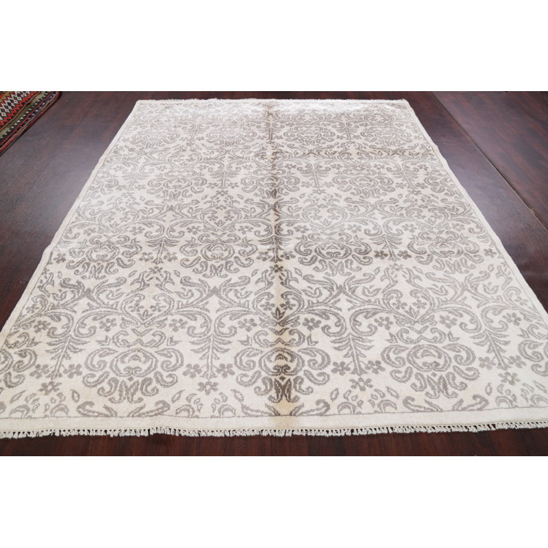 Tapis en soie vert 7 pi 1 x 9 pi 6 po one-of-kind à la main noué la new age Simms