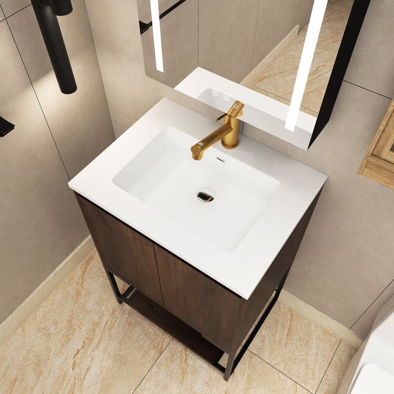 23,6 po X P 18,9 po P 33,8 po Meuble-lavabo autoportant simple H en résine blanche, Palissandre