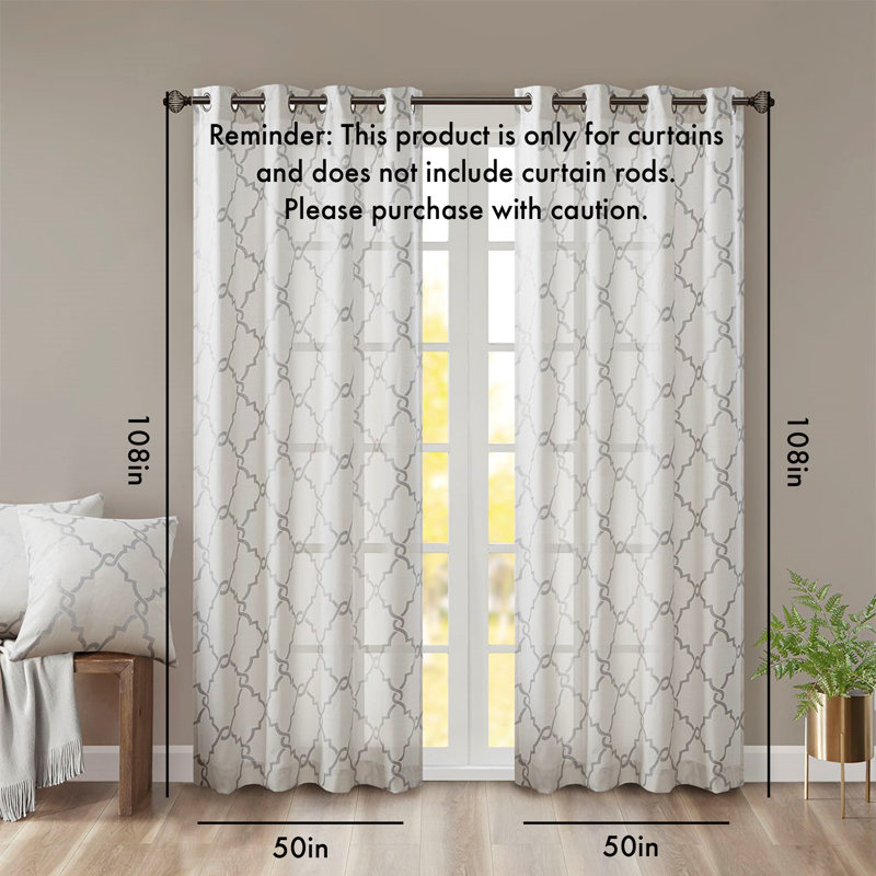 Fretwork Print Grommet Top Window Curtain Panel(Only 1 Pc Panel), Gray, 50" W x 108" L