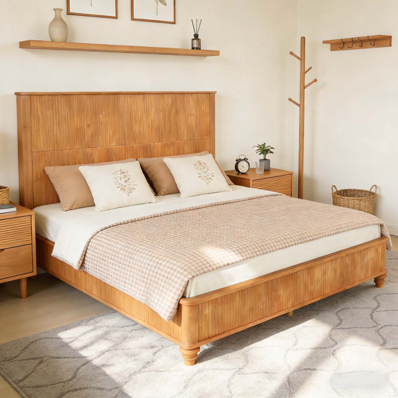 Grand lit plateforme en bois massif