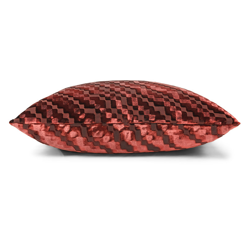 Steps Velvet Square Pillow Cover & Insert, 18"H x 18"W, Paprika Geometric