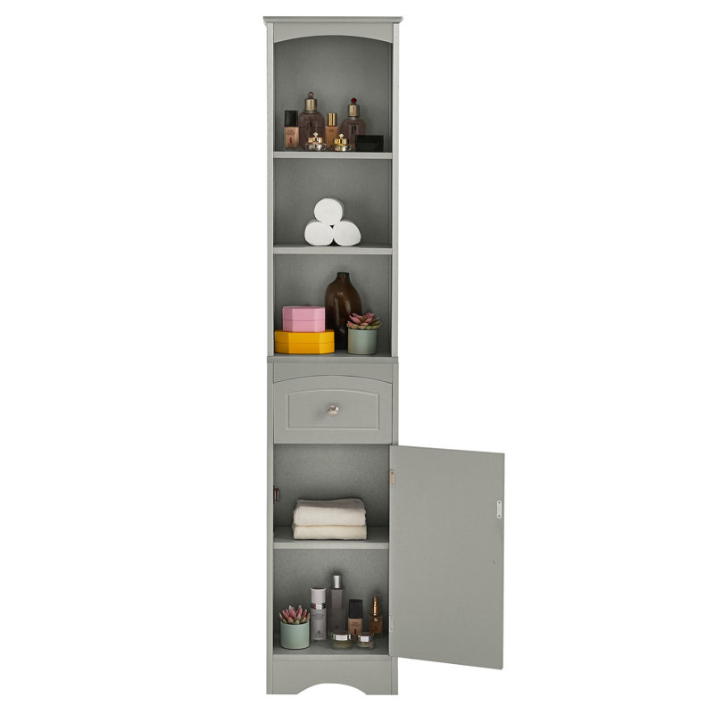 Armoire de salle de bain grise autoportante avec tiroir et tablette réglable pour un rangement pratique