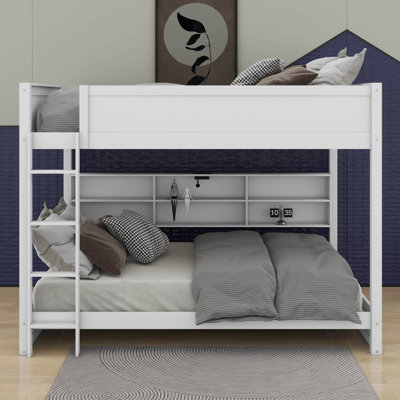 Queen Over Queen Bunk Bed With Cabinets And USB Ports