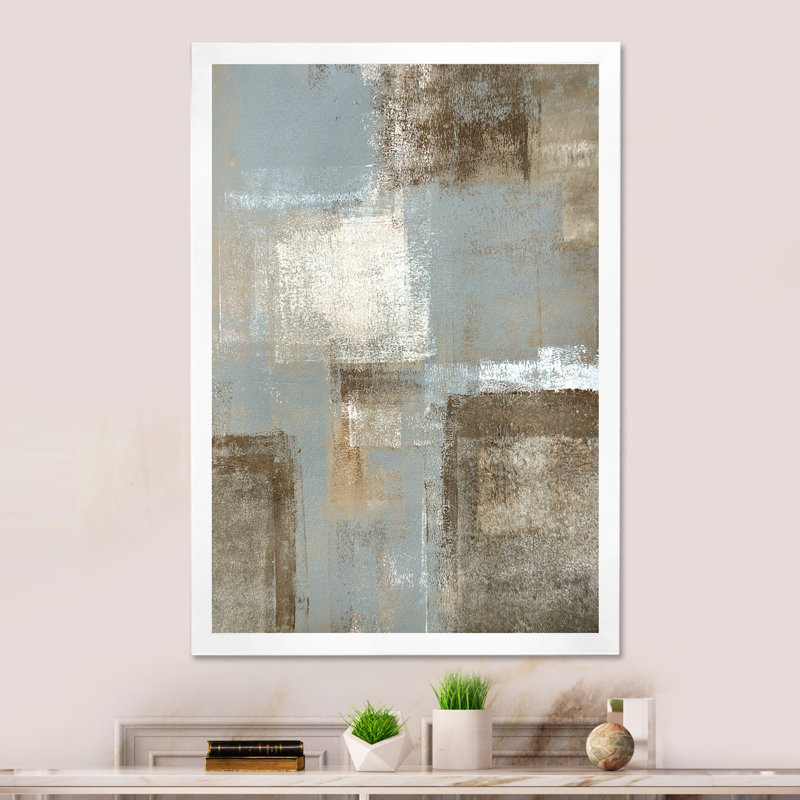 «Gray Meets Brown Abstract Art VI», reproduction sur toile, Cadre d'angle fermé blanc, H 12 po x l 8 po x P 1 po